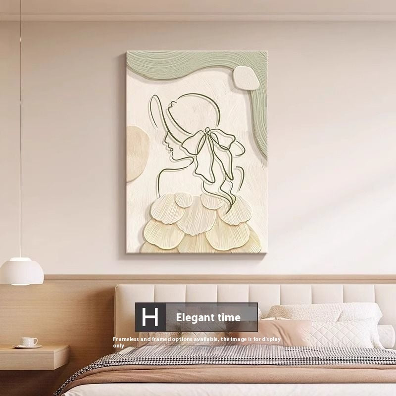 Abstract Line Wall Art – Cream Style Character Mural Painting