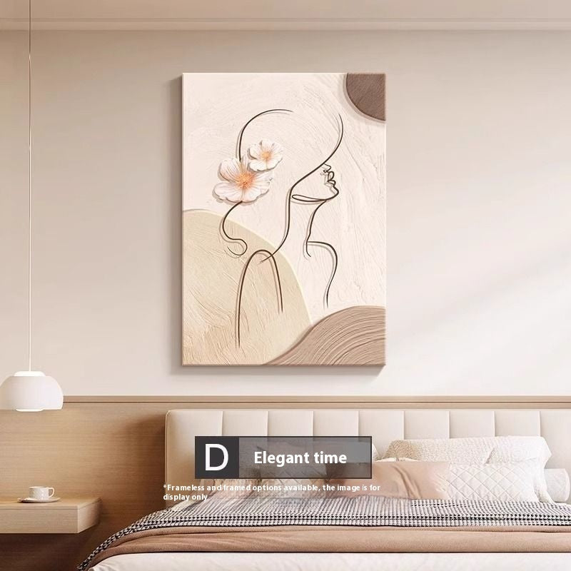 Abstract Line Wall Art – Cream Style Character Mural Painting